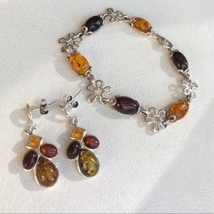 Amber Sterling Silver Bracelet & Earring Set